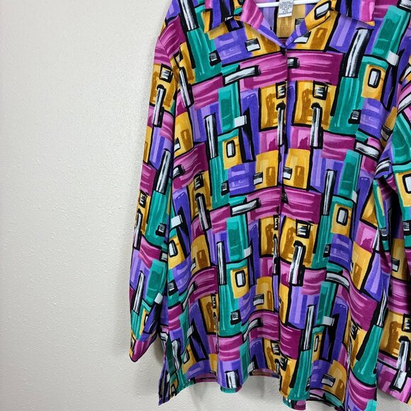 VTG 90s Modern Essentials Abstract Art Button-Down Top Sz 22 Indie Maximalist - Picture 5 of 7